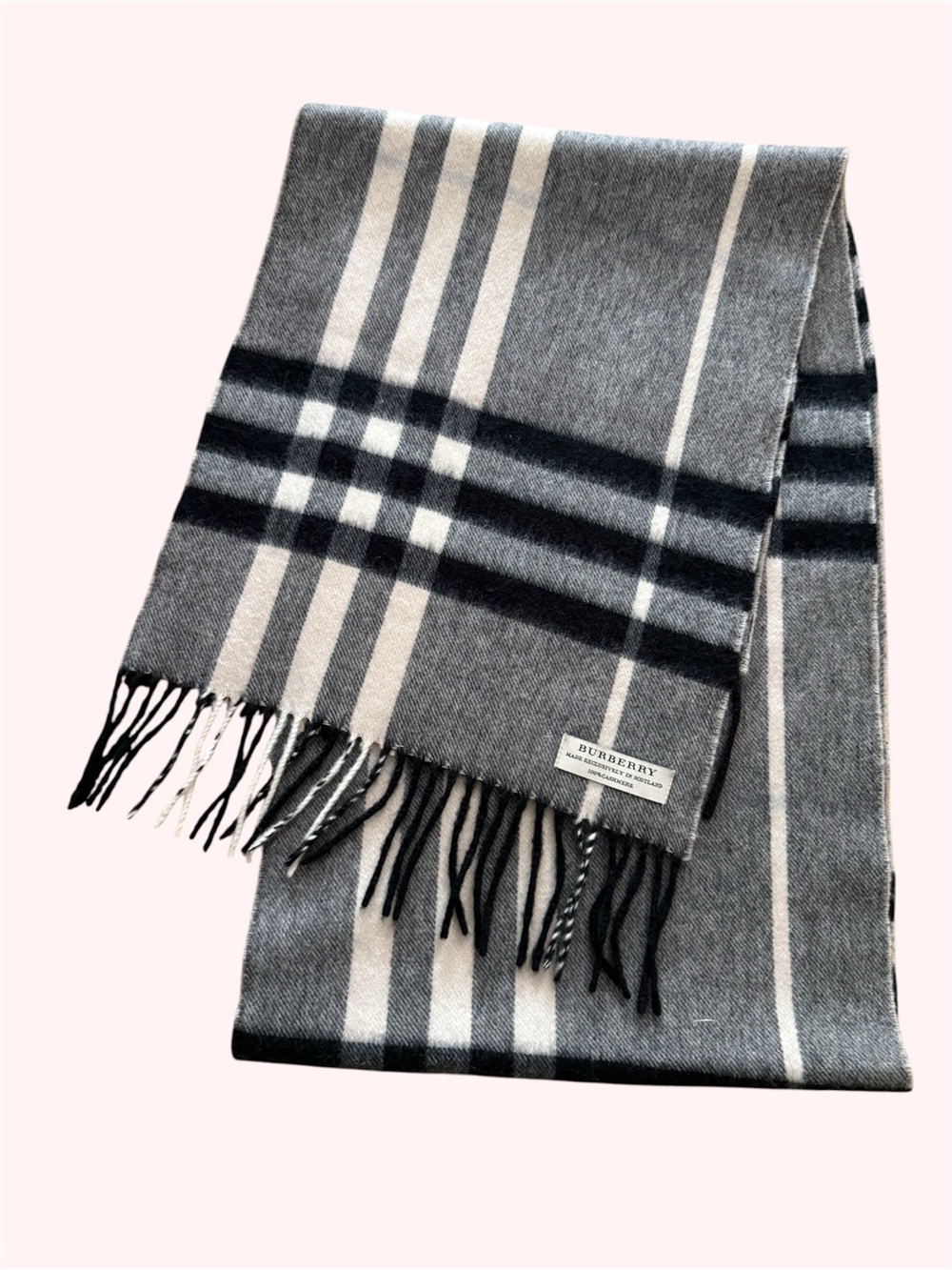 100% Cashmere Burberry Classic Grey and Black Check Wool Scarf - Picture 1 of 2
